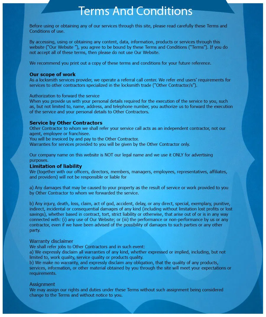Palatine Locksmith Store, Palatine, IL 847-462-7004 - TermsAndConditions